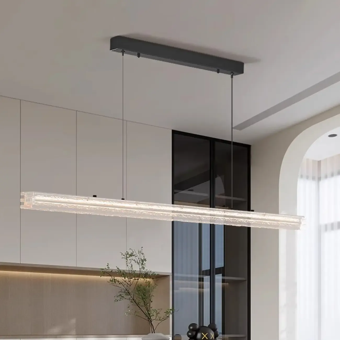 Modern Black Metal LED Island Light for Kitchen Area
