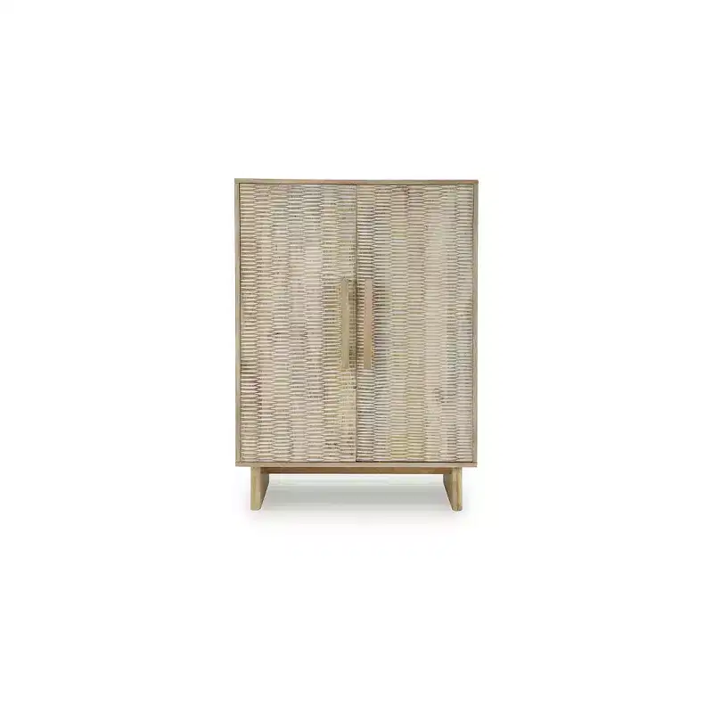 Signature Design by Ashley Dallinbury Accent Storage Cabinet with Carved Doors, Natural & Whitewash