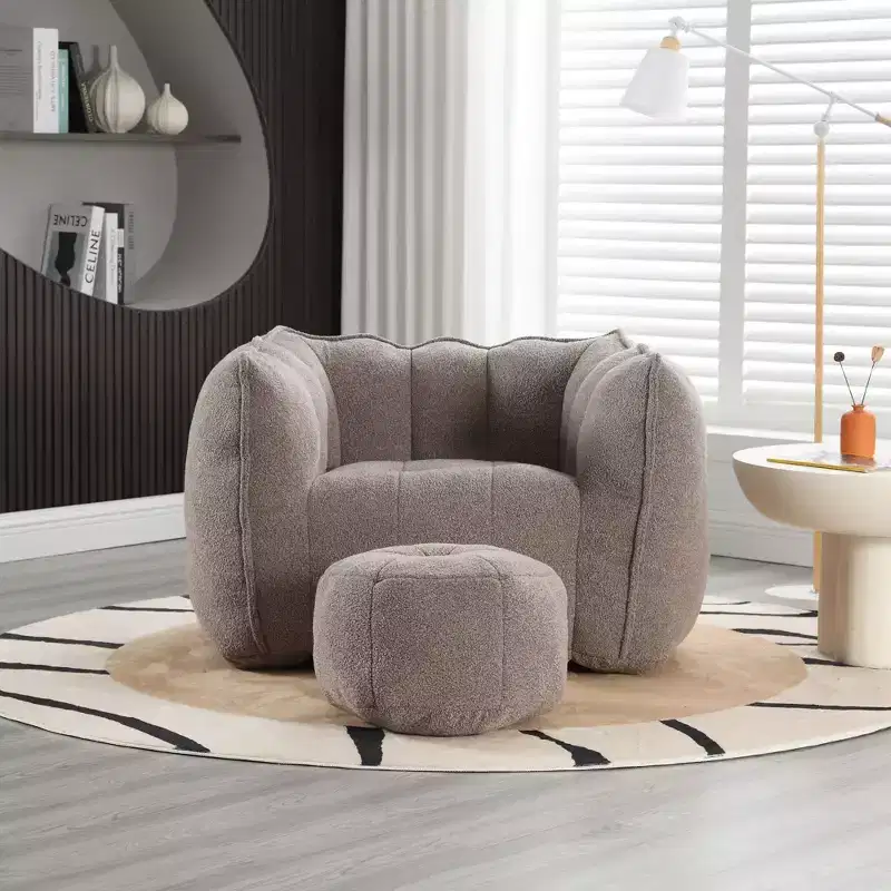 Okak Bean Bag Chair Comfortable Square Lazy Sofa Chair with Footstool Floor Chair with High Resilient Foam for Living Room