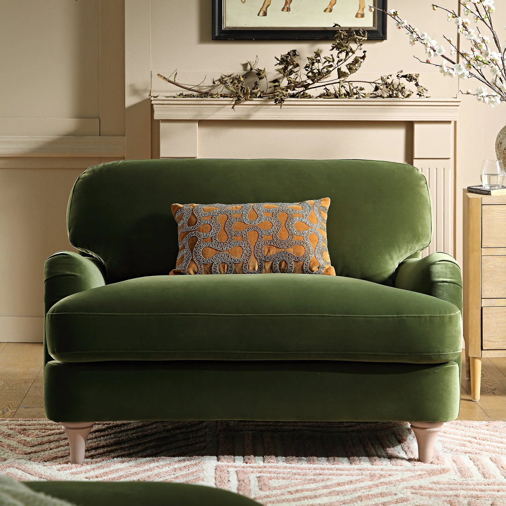 Fern Green Velvet Sofa, Loveseat