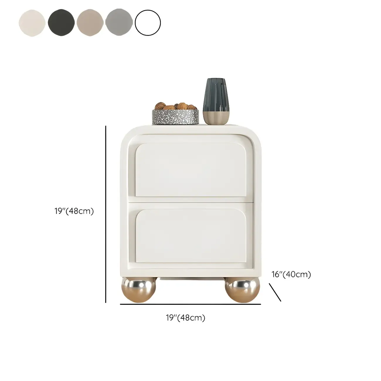 Narrow Off-White Faux Leather 2 Drawers Nightstand