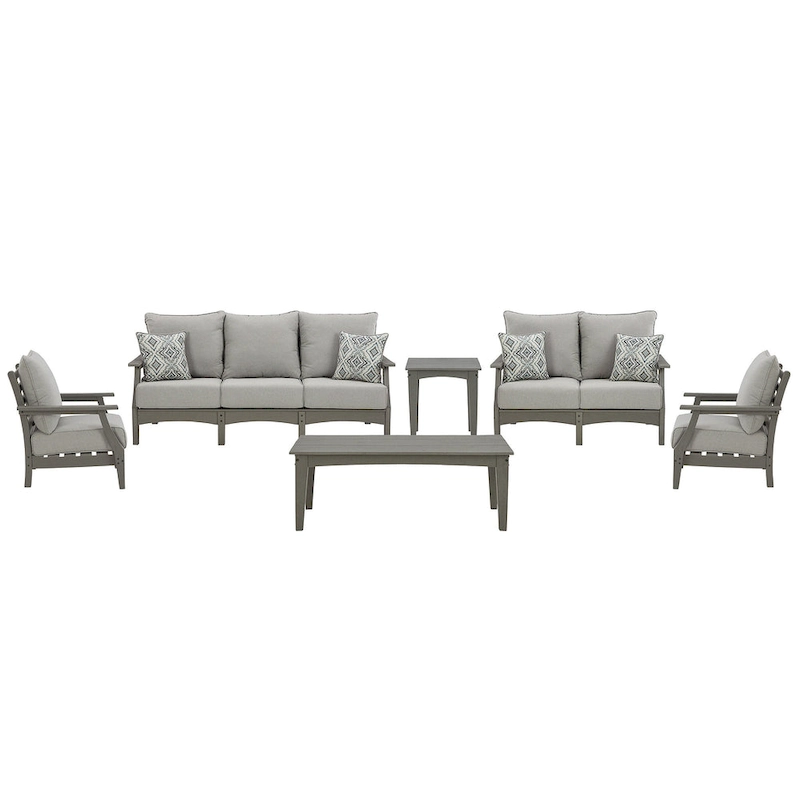 Signature Design by Ashley Visola Gray 6-Piece Outdoor Sofa and Loveseat Set - 80