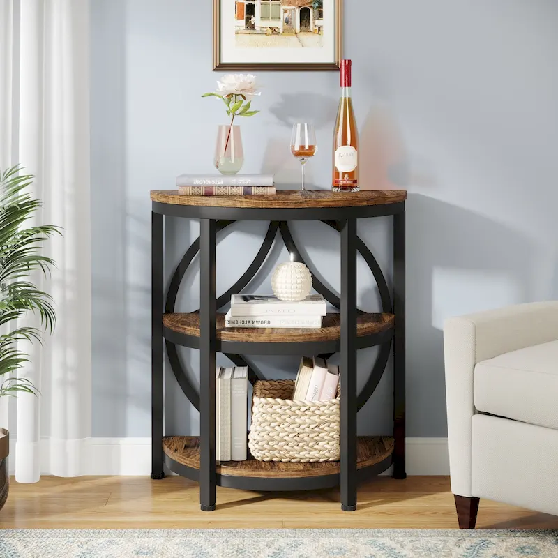 Half Round End Table, 3-Tier Narrow Side Table