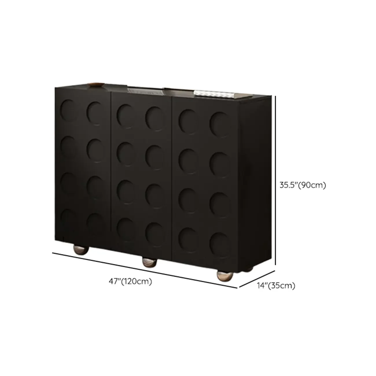 Hallway Black Engineered Wood Shoe Cabinet on Wheels