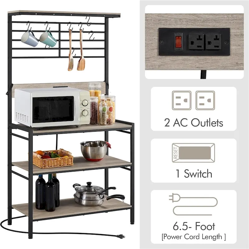 Yaheetech Kitchen Baker's Rack with Power Outlet, 4-tier Kitchen Microwave Oven Stand, Gray