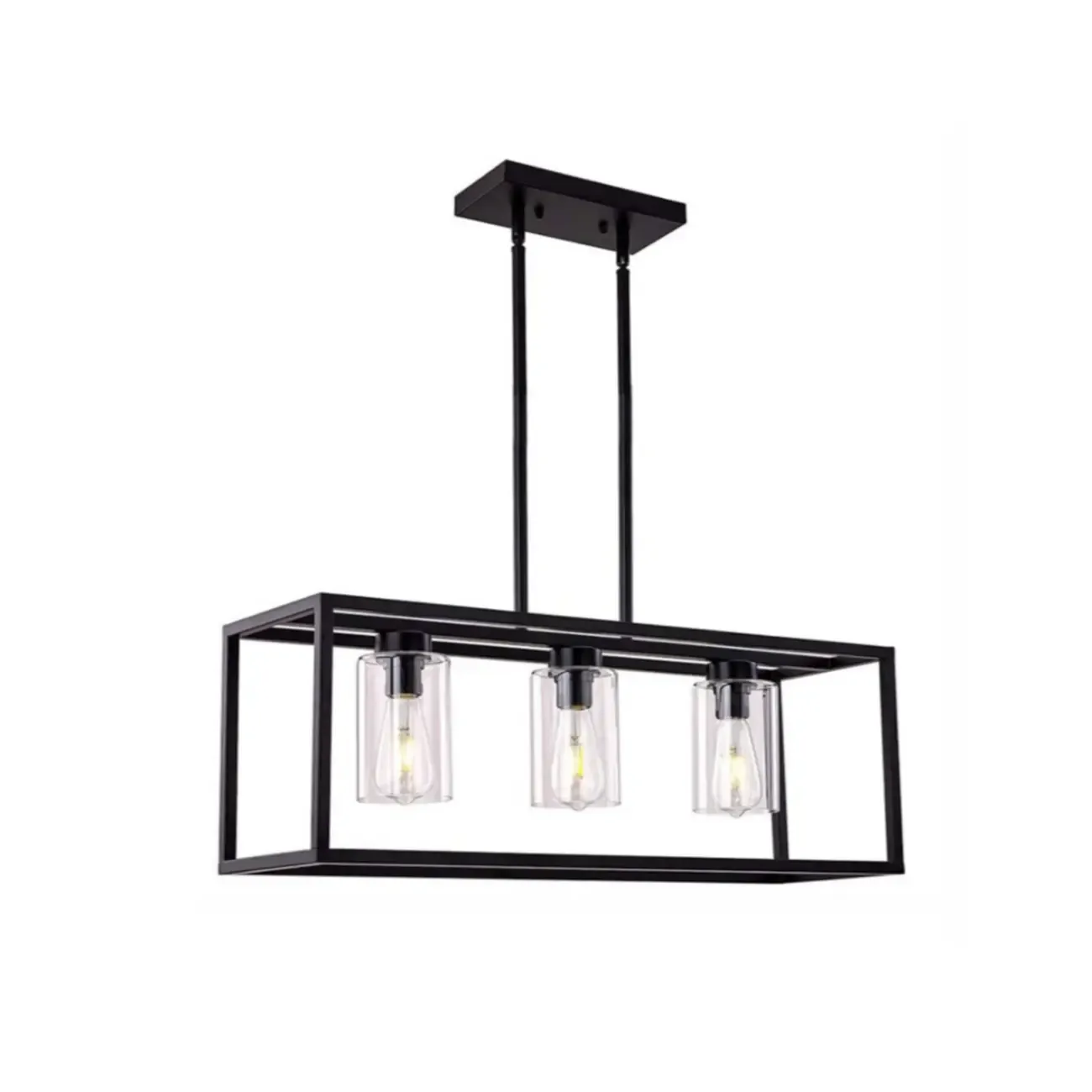 Industrial Black Metal Glass Cylinder Kitchen Island Pendant Light