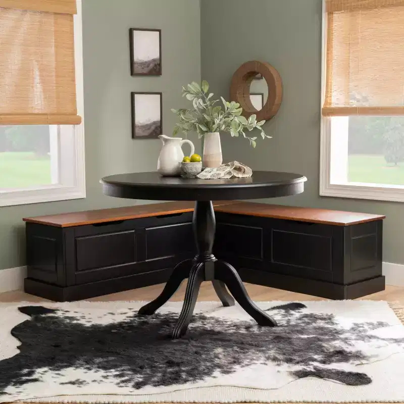 Linon 2pc Tobin Nook and Table Dining Set Black/Walnut