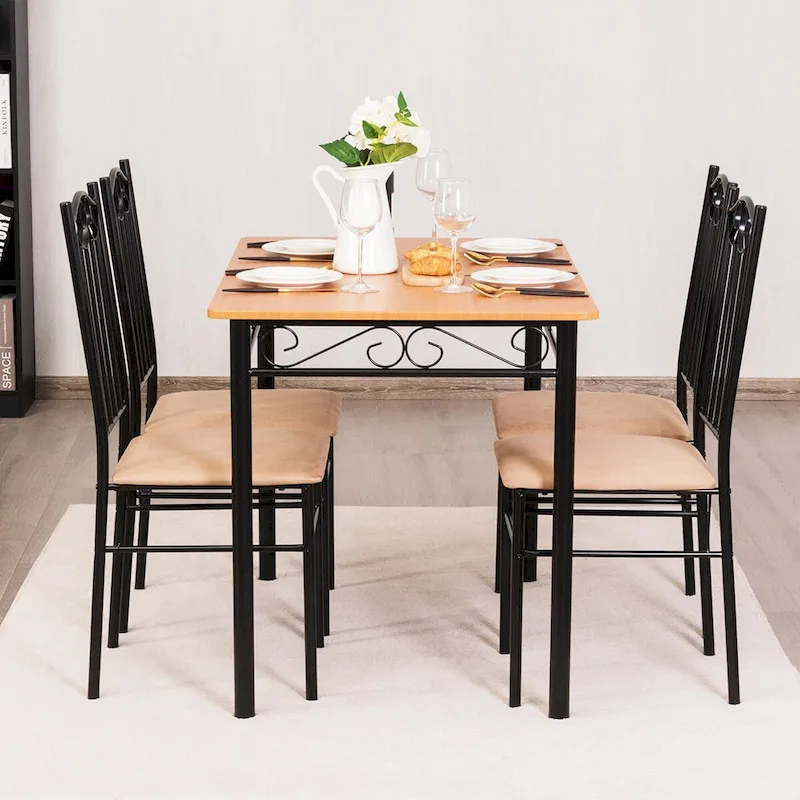 Costway 5 PC Dining Set Wood Metal Table 30  and 4 Chairs Kitchen