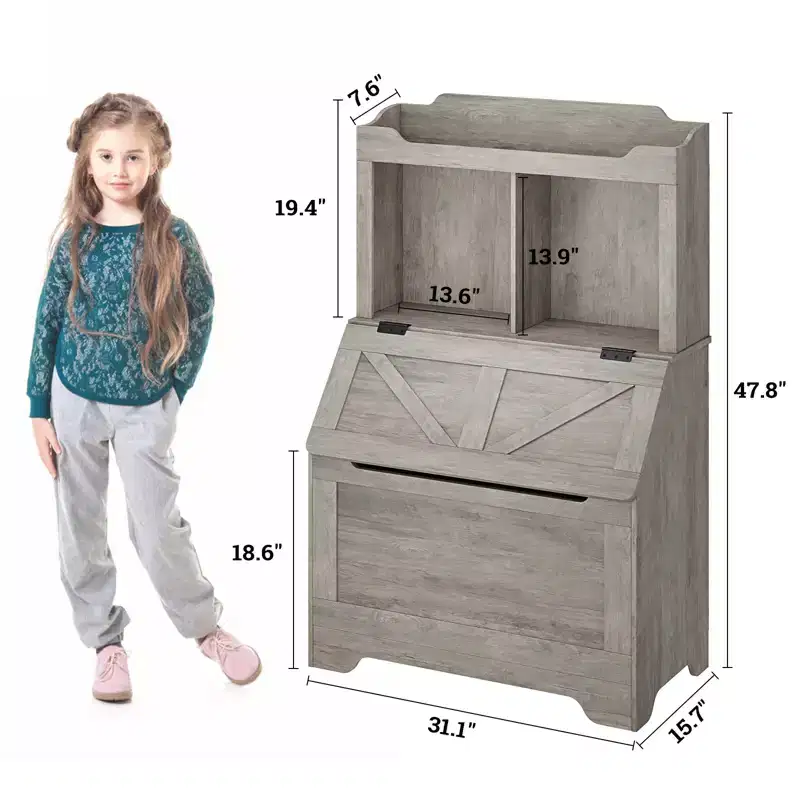 CuisinSmart Kids Wooden Storage Cabinet ,Kids Bookshelf Toy Storage with Flip-Top Lid and Cubby, for Playroom Bedroom Nursery Children Room