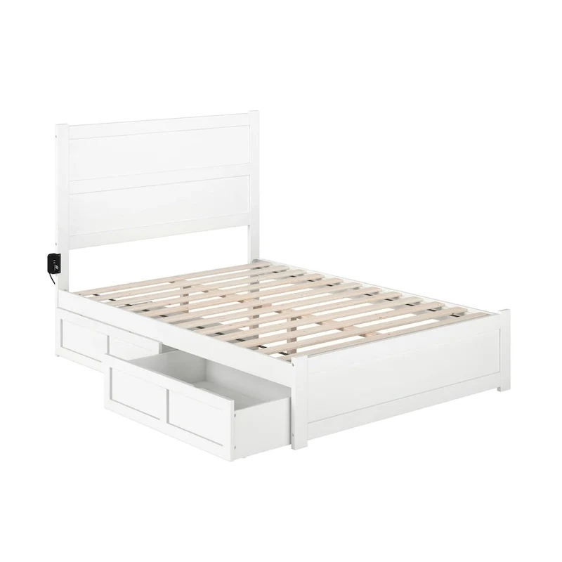 NoHo Full Bed with Footboard and 2 Drawers in White