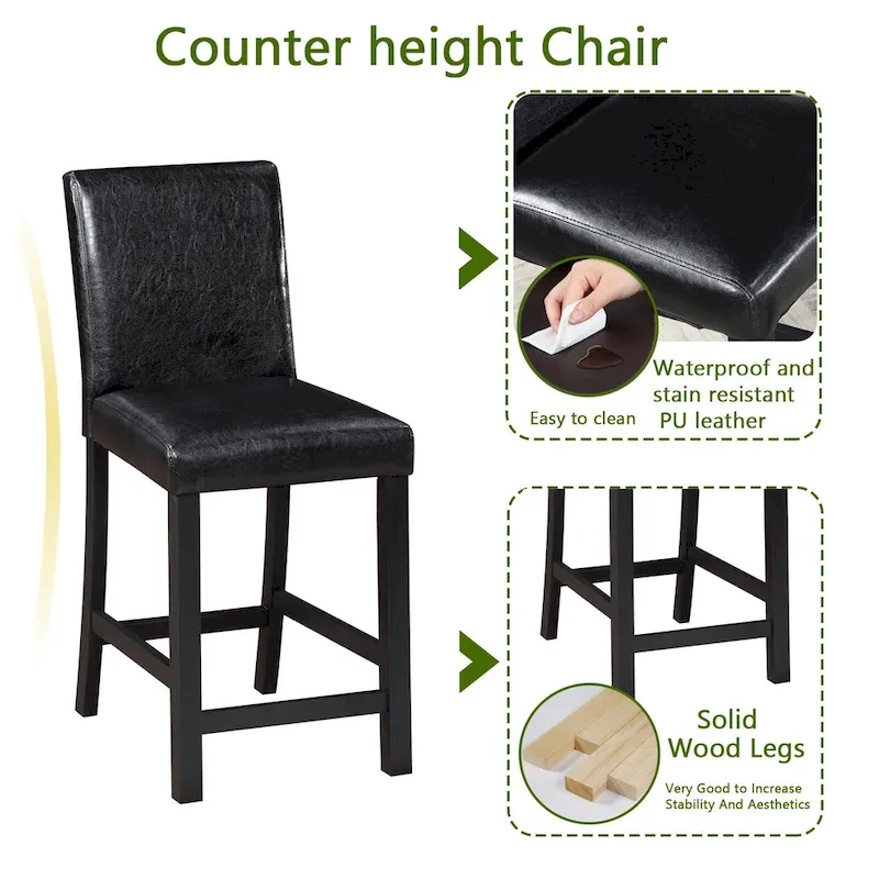 Modern 5-Piece Dining Set with Square Counter Height Table & 4 Upholstered Chairs