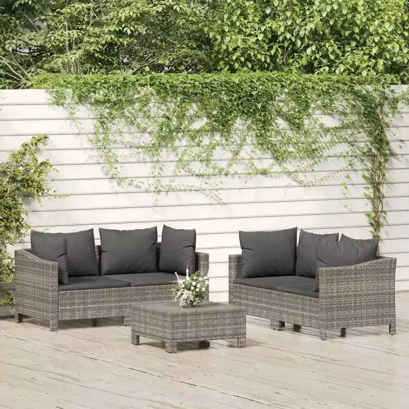 vidaXL 5 Piece Patio Lounge Set with Cushions Gray Poly Rattan