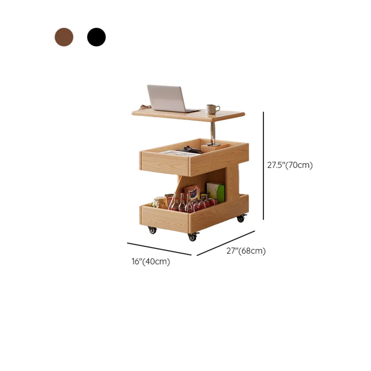 Versatile Swivel Top Modern Wood Side Table with Wheels