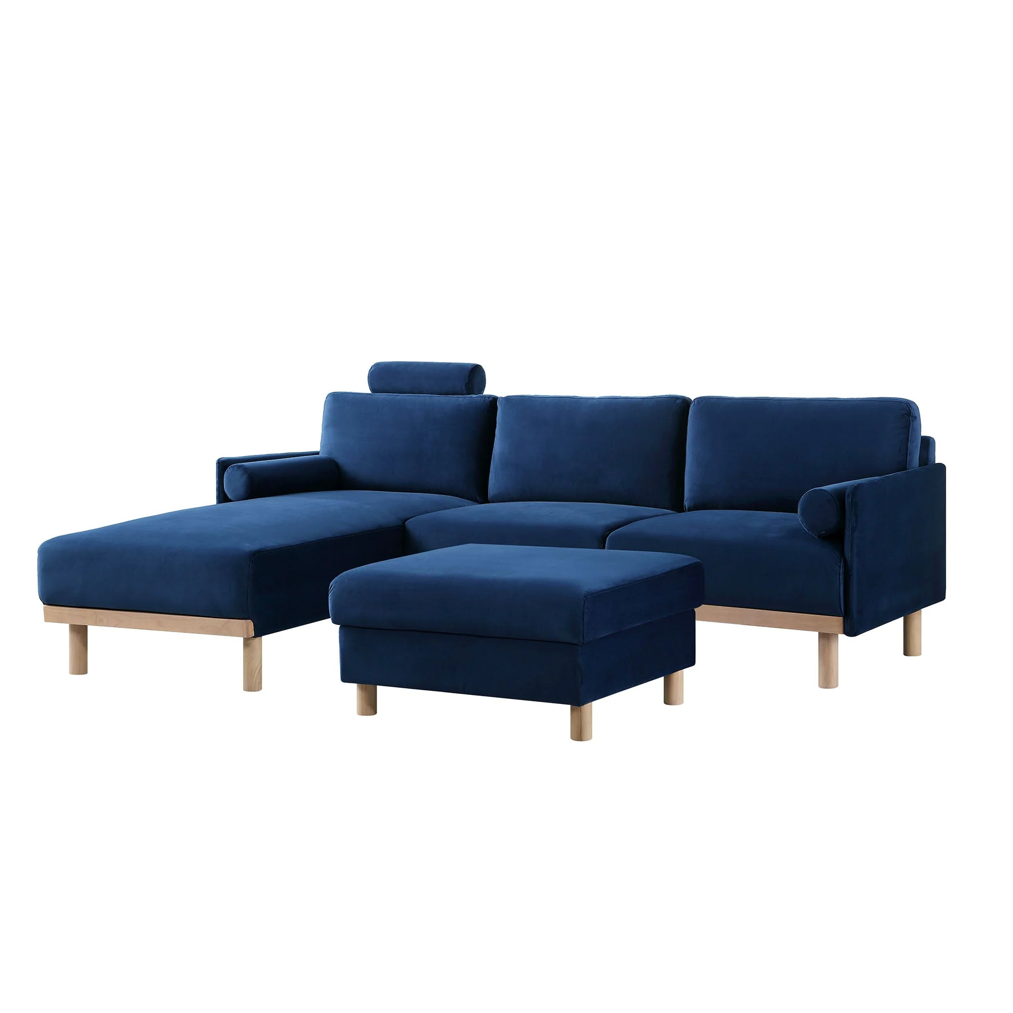 Navy Blue Velvet Sofa, Large 3-Seater Chaise Sofa Left Hand Facing