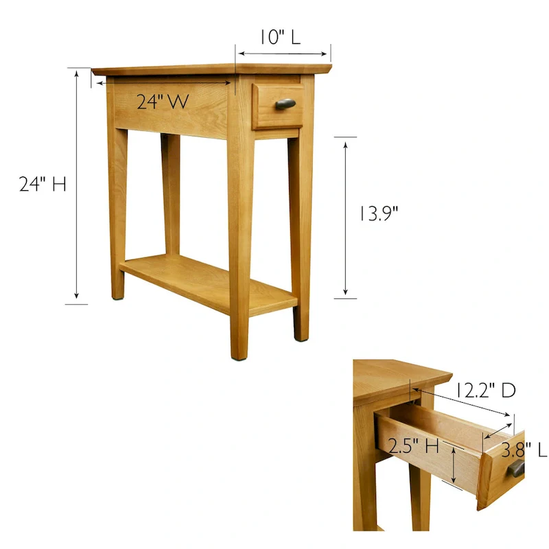 Solid Wood Narrow Side Table with Drawer and Shelf