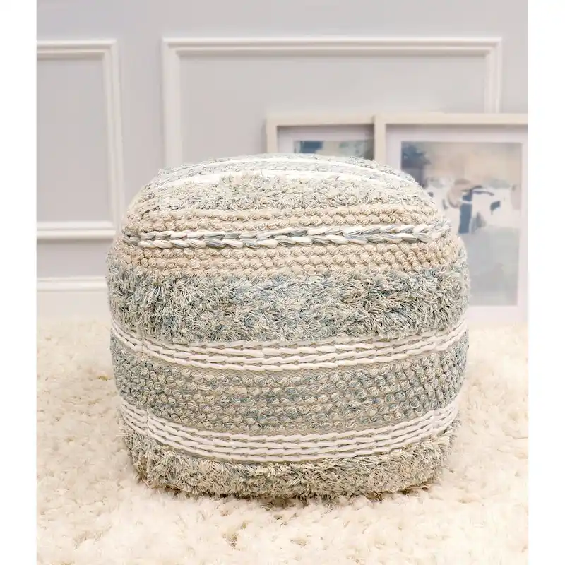 Pasargad Home Grandcanyon Braided Cotton Pouf, 20 Beige