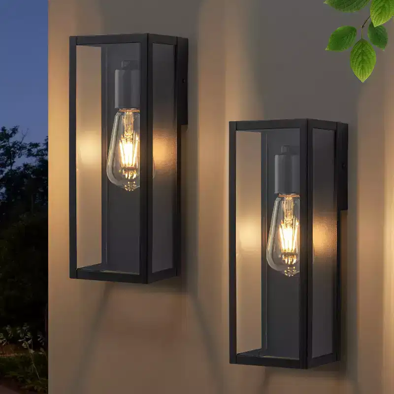 C Cattleya Black Outdoor Wall Lantern Sconce with Clear Tempered Glass (2-Pack)