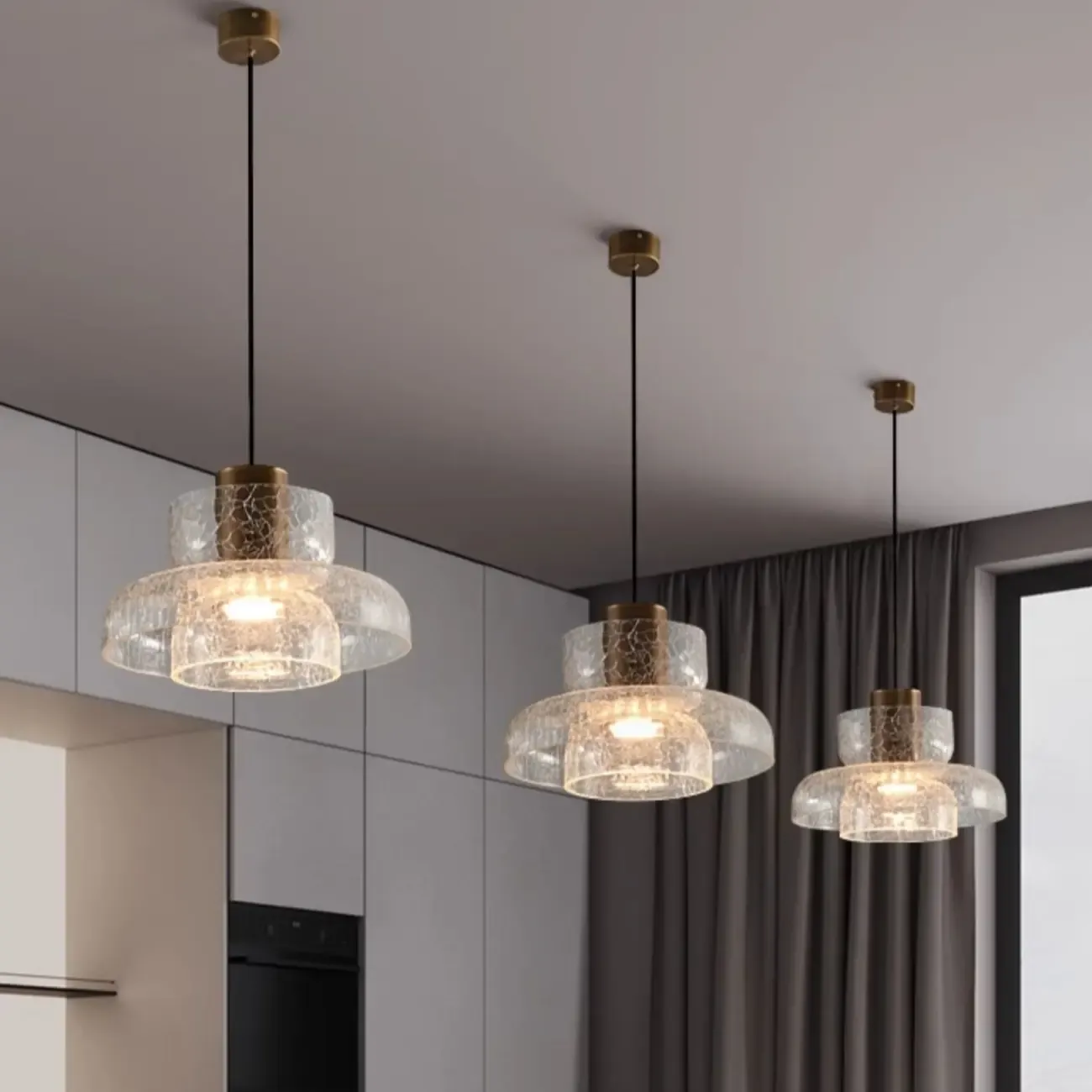 Modern Brass Metal Crackle Glass Warm LED Pendant Light