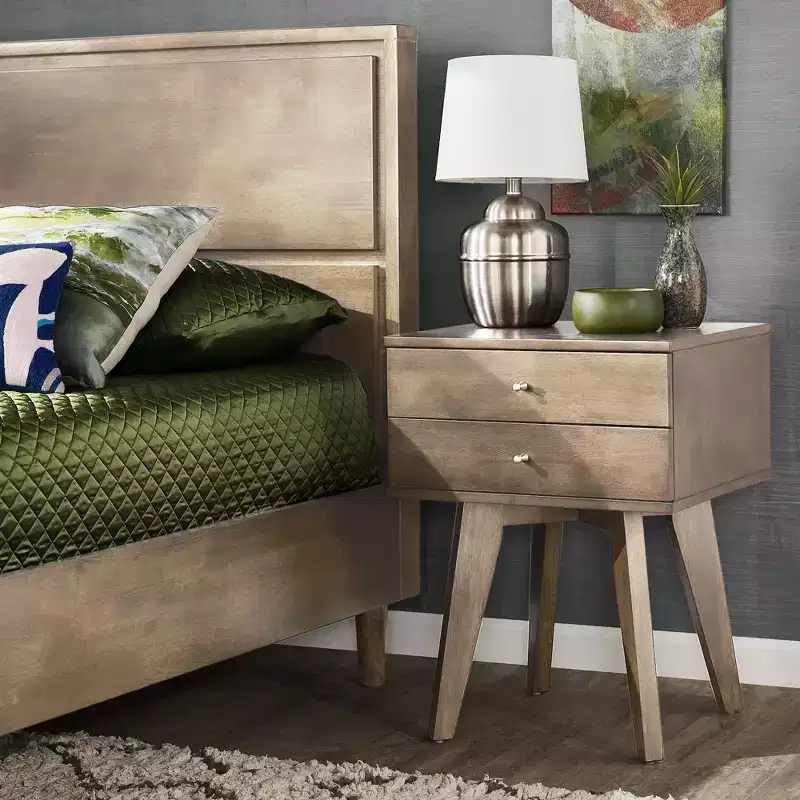 Martha 2-Drawer Wood Nightstand - Light Charcoal Grey - iNSPIRE Q