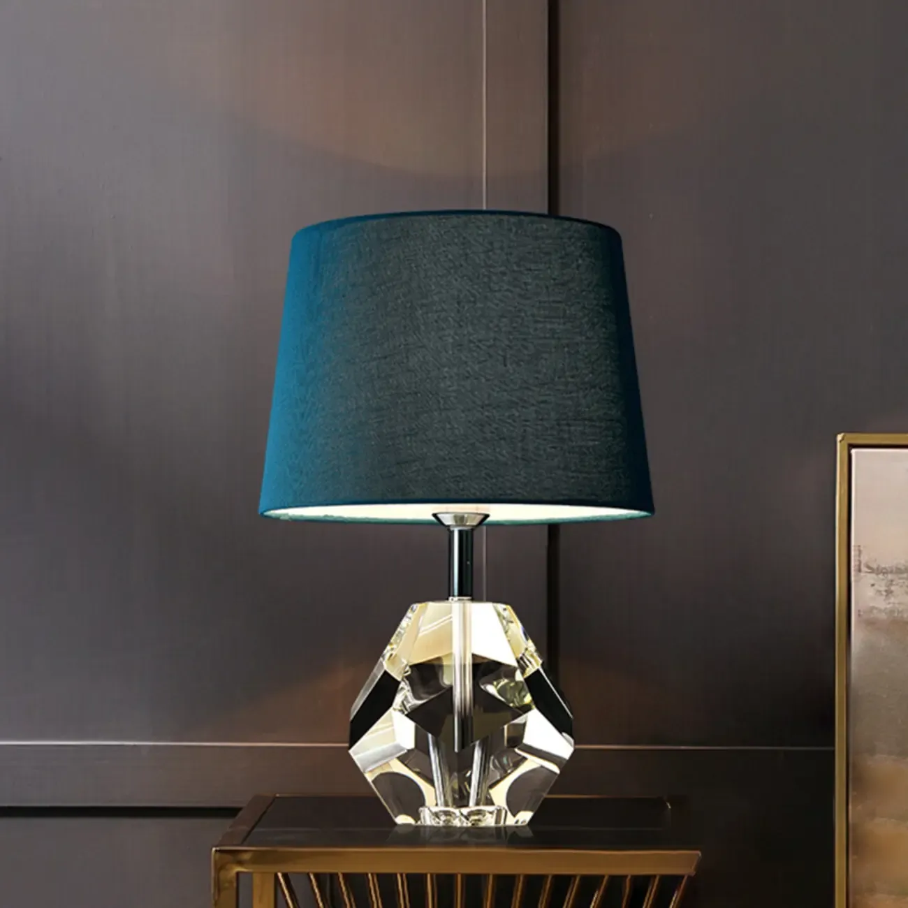 Blue Modern Geometric Crystal Table Lamp for Living Room