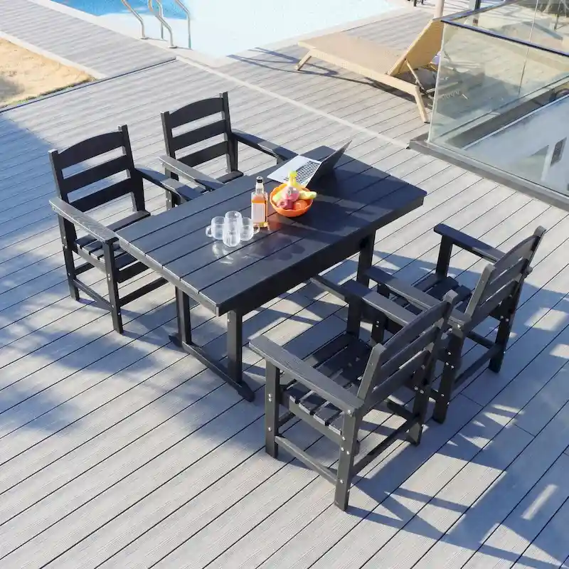5-Piece HDPE Patio Dining Table Set, Outdoor Dining Furniture Set with 4 Chairs, Garden Outdoor Dining Table and Chairs