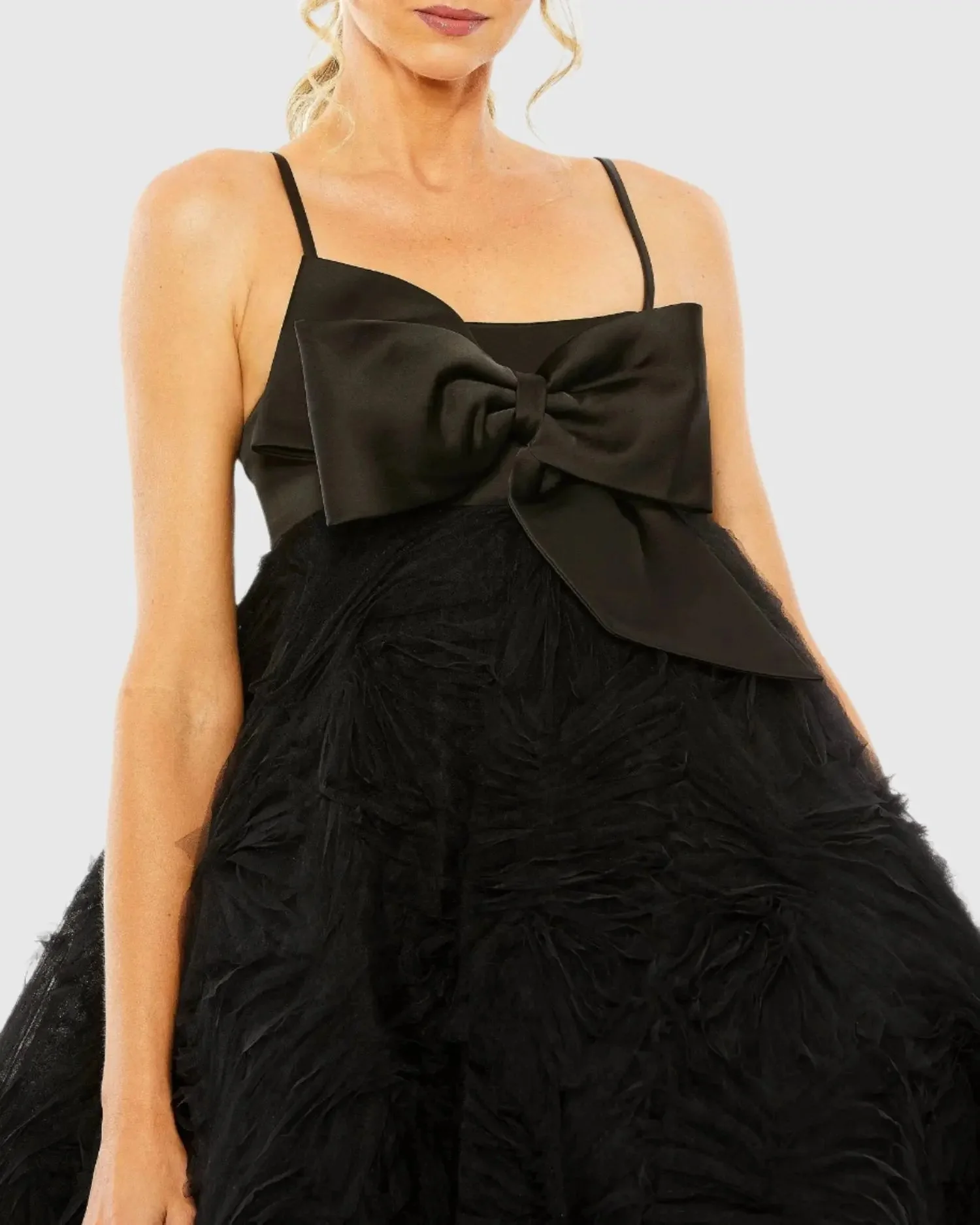 Black Bow Front Tulle Mini Dress