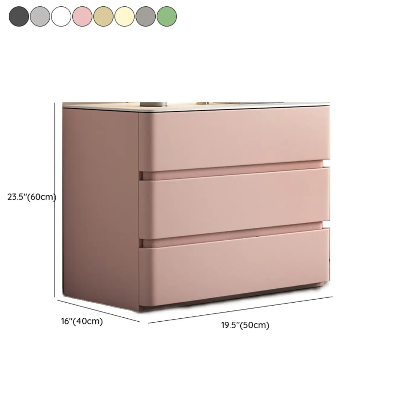 Rectangle Stone Top Wooden 3-Drawer Nightstand