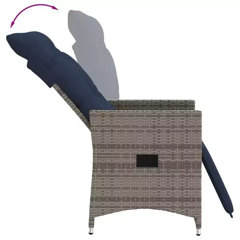 vidaXL 3 Piece Bistro Set with Cushions Gray Poly Rattan