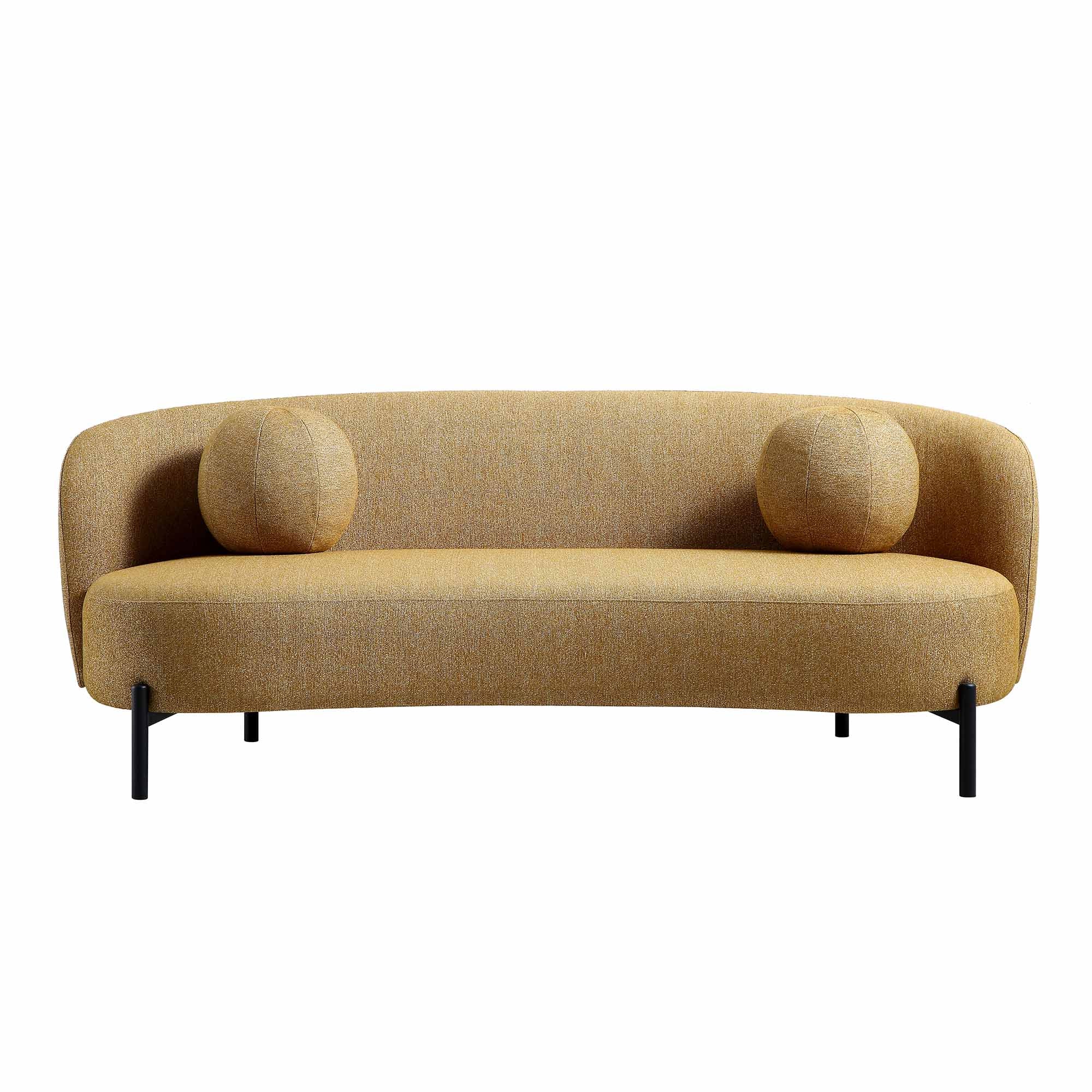 3-Seater Curved Sofa with Ball Cushions, Marigold Textured Fabric