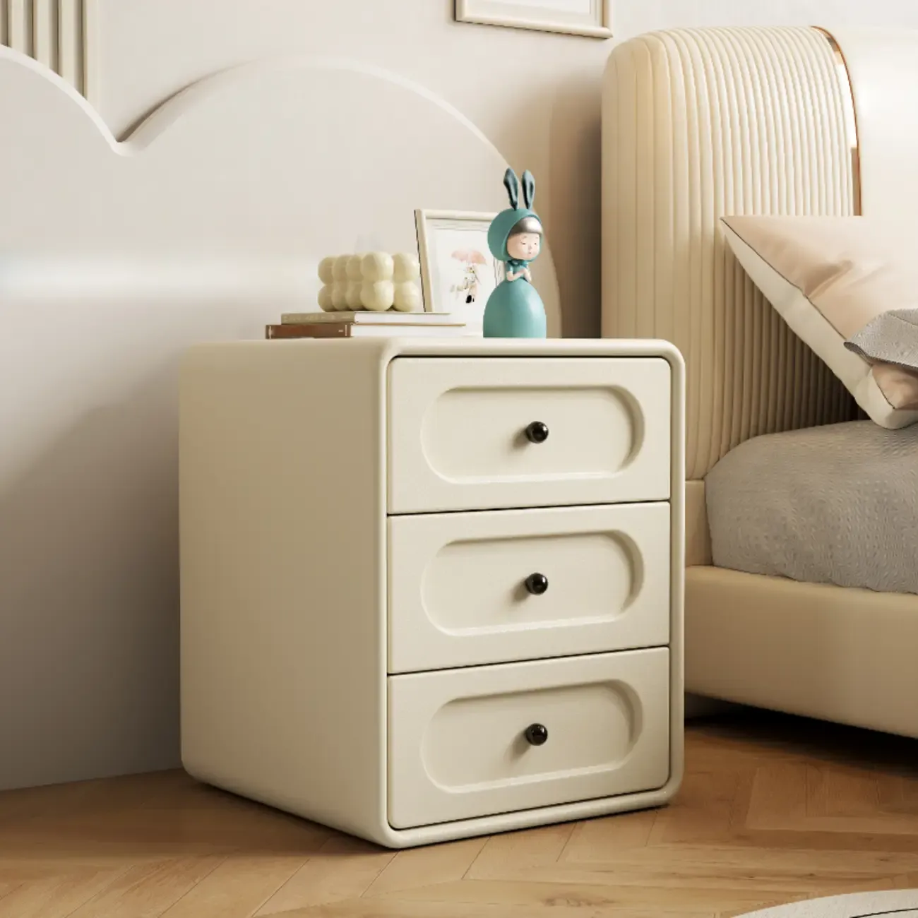 Modern Simple Off-White 3 Drawer Nightstand