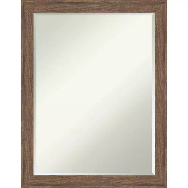 Amanti Art Pia Medium Brown Narrow Petite Bevel Bathroom Wall Mirror 27.25 x 21.25 in.