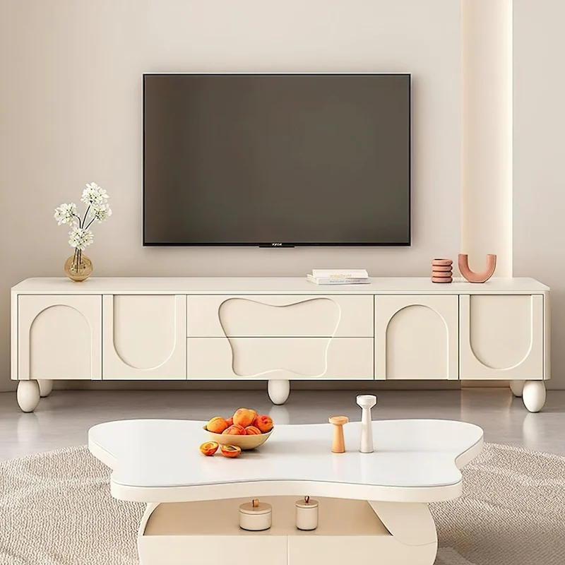 Off-White French Arch TV Console with Stone Top, 78