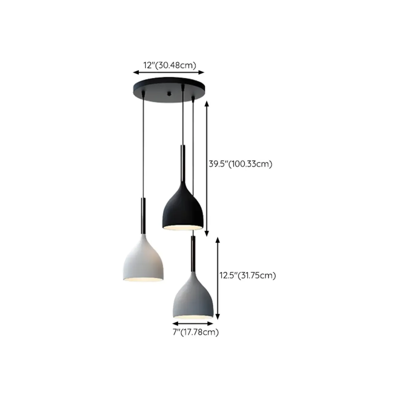 Cool Tone Metal Dome 3-Light Island Pendant Light