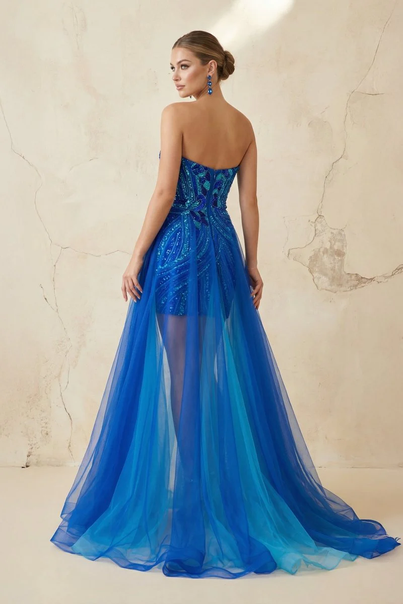 Royal Blue - Sheath V Neck Sequined Mini Party Dresses with Train