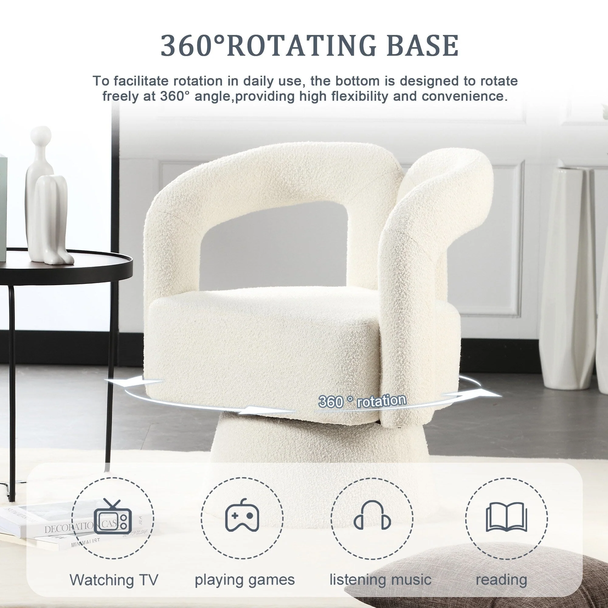 HOMEFUN Boucle Upholstered 360 Degree Swivel Cuddle Barrel Accent Chairs