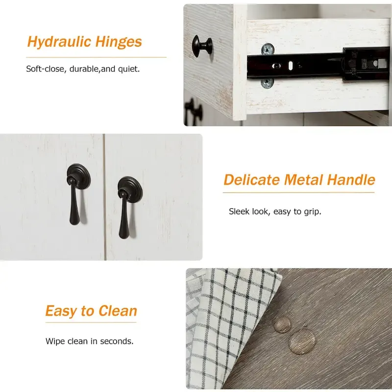 WAMPAT Farmhouse 3PCS Bedroom Set, 59 W Large Sideboard Buffet Cabinet,and Wood Nightstands Set of 2 with Charging Station