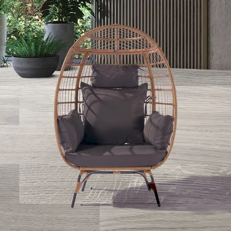 Steel Frame Wicker Egg Chair Max 440lb Capacity