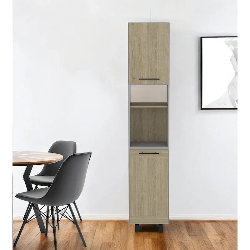 Gray and Oak Tall Storage Cabinet - 82 Inch