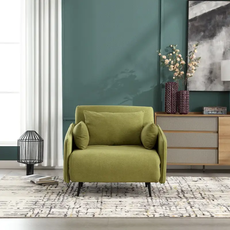 Linen Upholstered Convertible Single Sleeper Armchair for Living Room