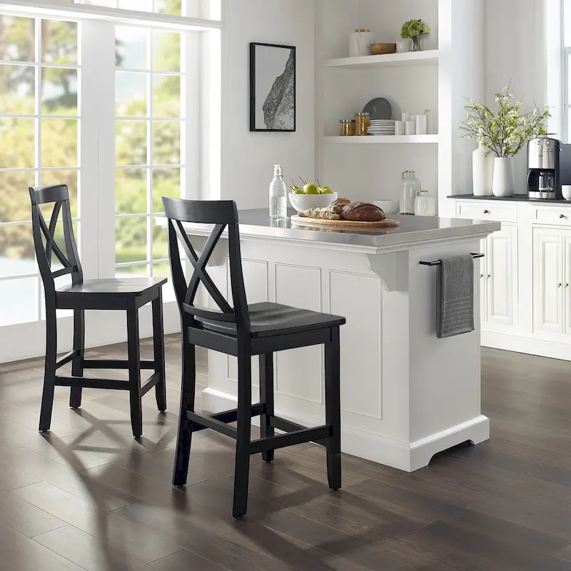 3-Piece Kitchen Island Set with X-Back Stools