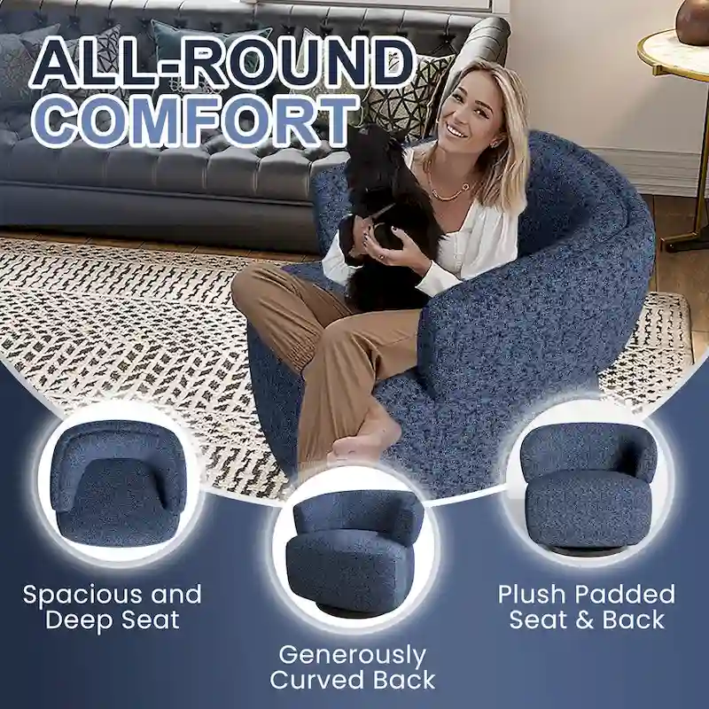 Beige / Grey Upholstered 360° Swivel Barrel Accent Chair – Single