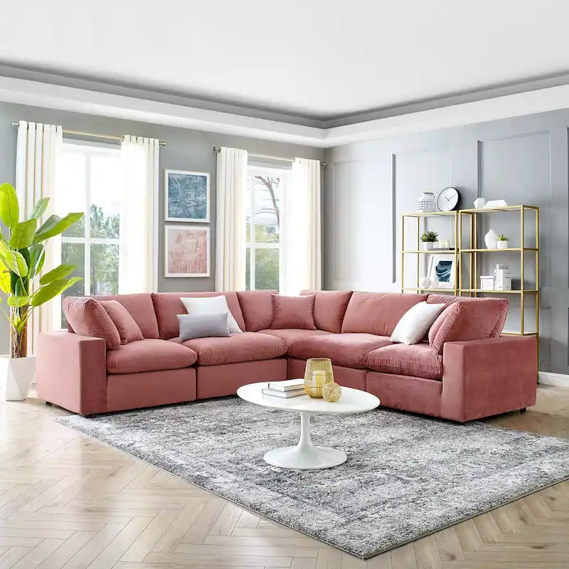 Commix Down Filled Overstuffed Velvet 5-Piece Sectional Sofa