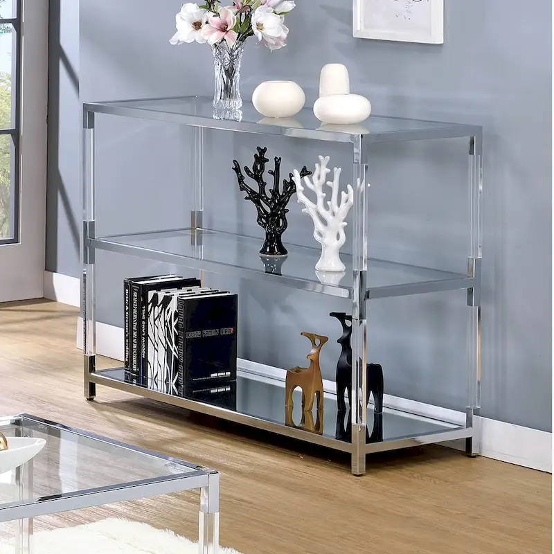 Chrome Glass Sofa Table with 2 Shelves