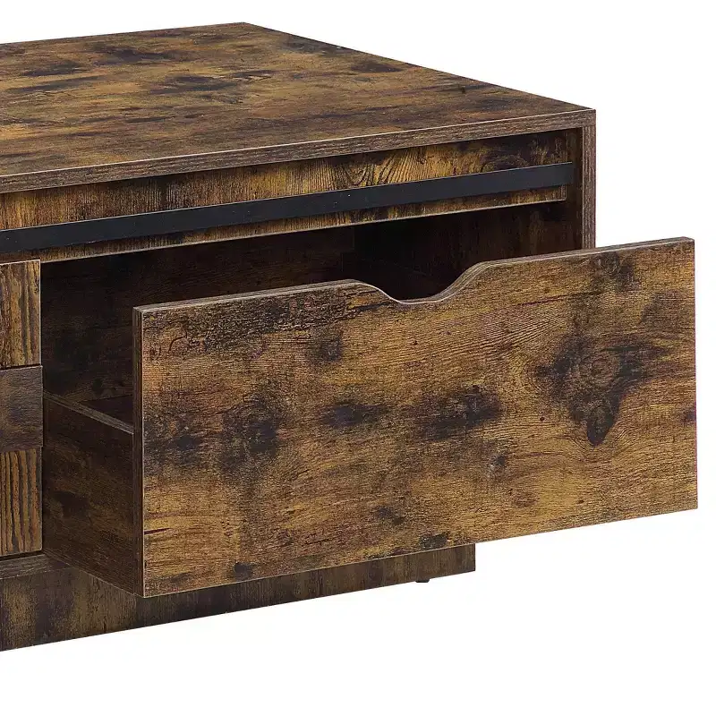 Rustic Oak Storage Coffee Table with Drawers, Rectangle, 1-Person