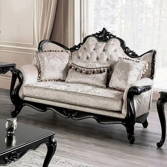 Traditional Button-Tufted 2-Seater Loveseat | Wingback, Rolled Arms, Floral Fabric, 71