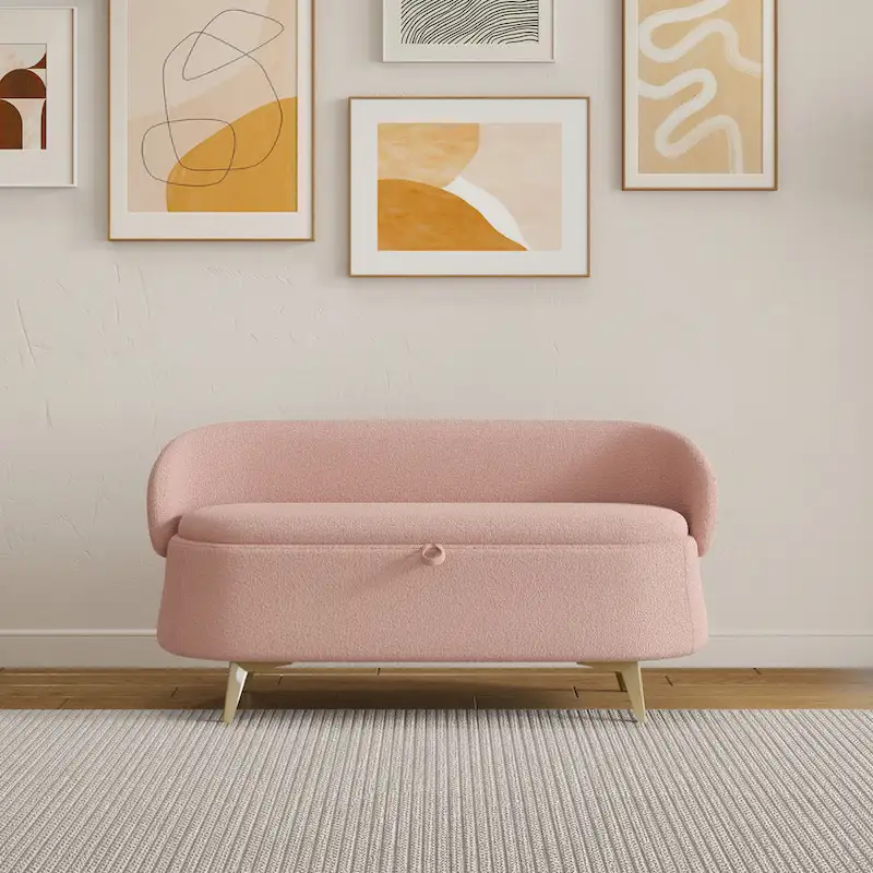 Teddy Fabric Storage Bench with Metal Legs, Multi-Functional Rectangular Storage Sofa Stool