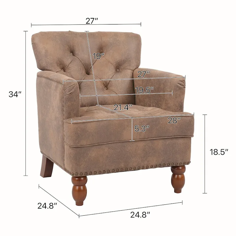 Suede Fabric Club Chair With Wood Legs