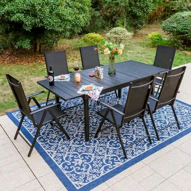7/9-Piece Patio Dining Set, 1X Expandable Table, 6/8 Folding Textilene Chairs