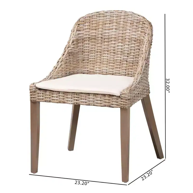 bali & pari Lara Rattan and Mahogany Wood Dining Chair Kubu Gray/Rustic Taupe