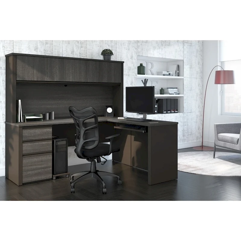 Bestar Prestige Plus L-shaped Workstation Desk with Hutch